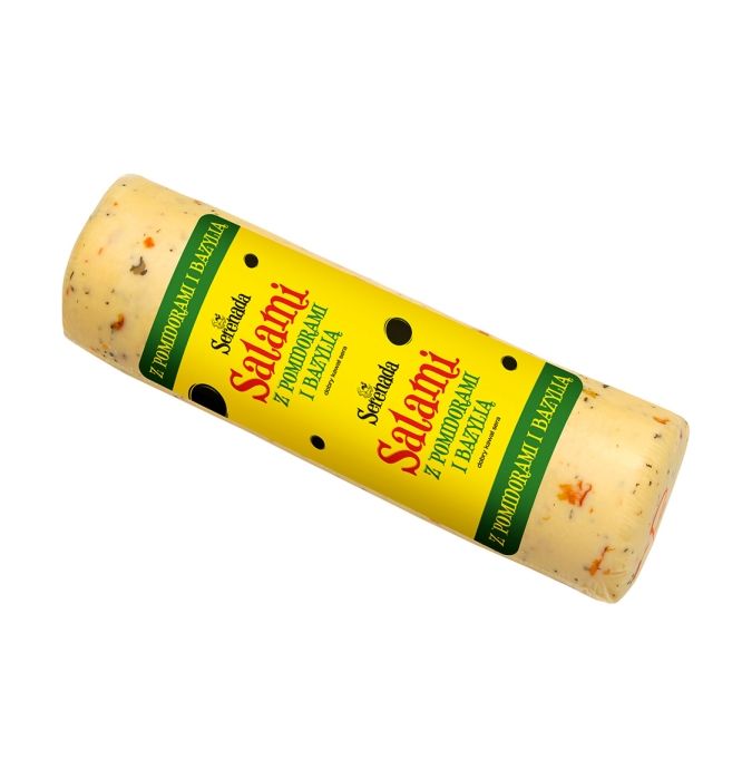 SPOMLEK SER ZOLTY SALAMI Z POMIDORAMI I BAZYLIA (KROJONY)