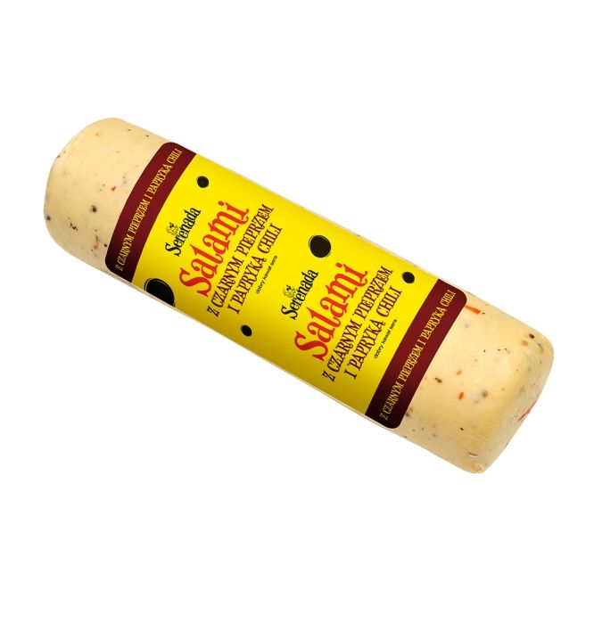 SPOMLEK SER ZOLTY SALAMI Z CZARN PIEPRZ I CHILI (KROJONY)