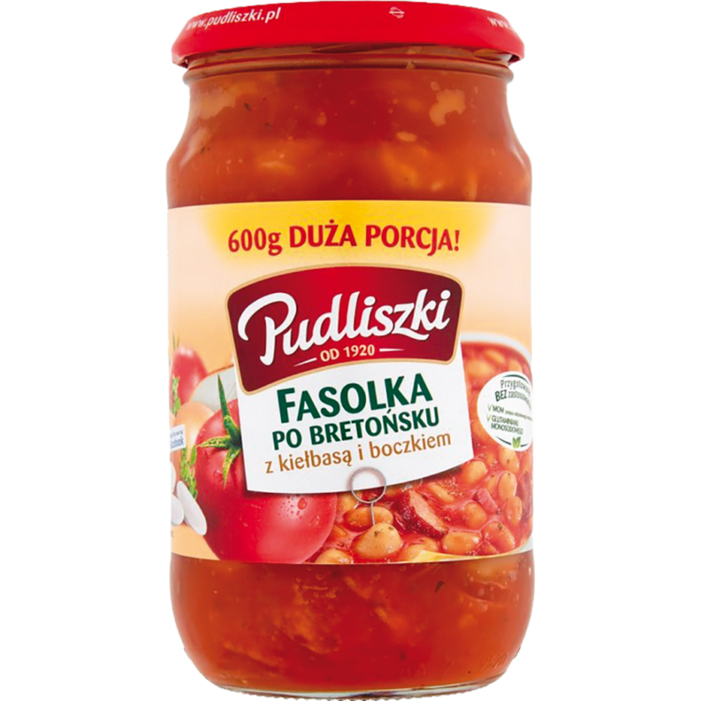 PUDLISZKI FASOLKA PO BRETONSKU Z KIELBASA I BOCZKIEM SLOIK 610G