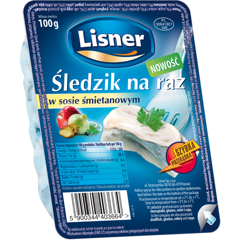 SLEDZIK NA RAZ LISNER W SOSIE SMIETANOWYM 100G