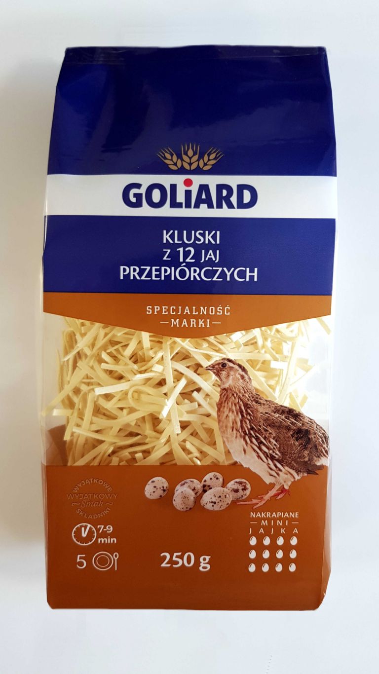 MAKARON Z JAJ PRZEPIORCZYCH KLUSKI 250G GOLIARD