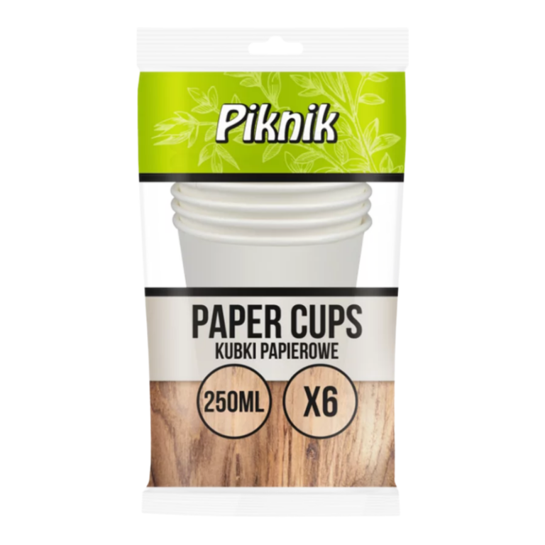 PAPER HOT DRINK CUPS 250ML 6-PACK PIKNIK