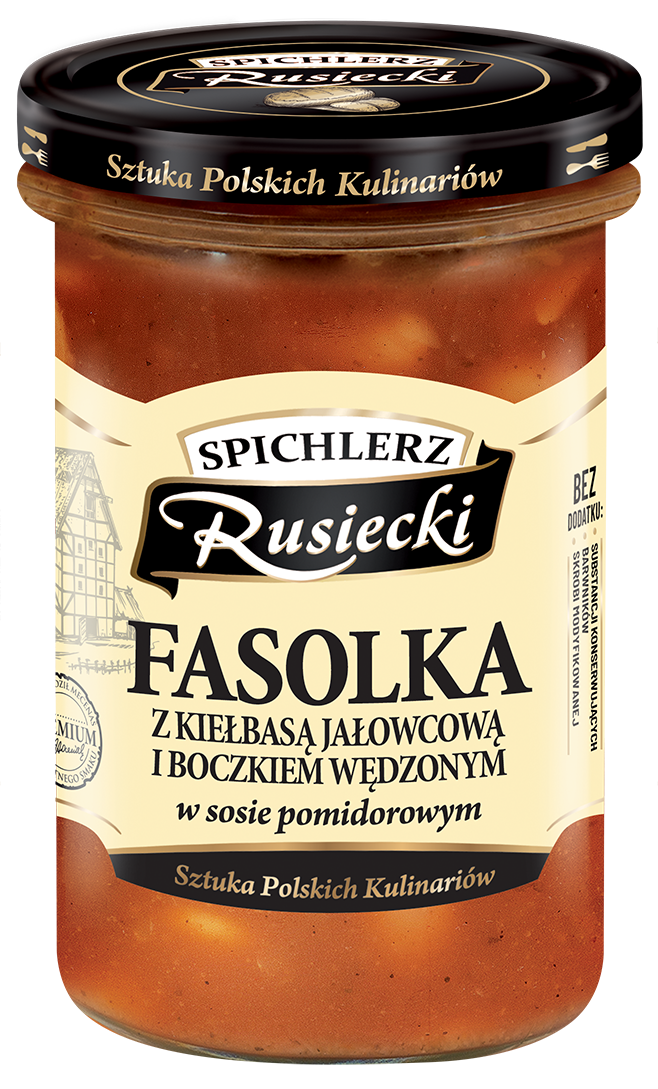 SPICHLERZ RUSIECKI 470G PAMAPOL FASOLKA PO BRETONSKU Z KIELBASA JALOWCOWA I BOCZKIEM