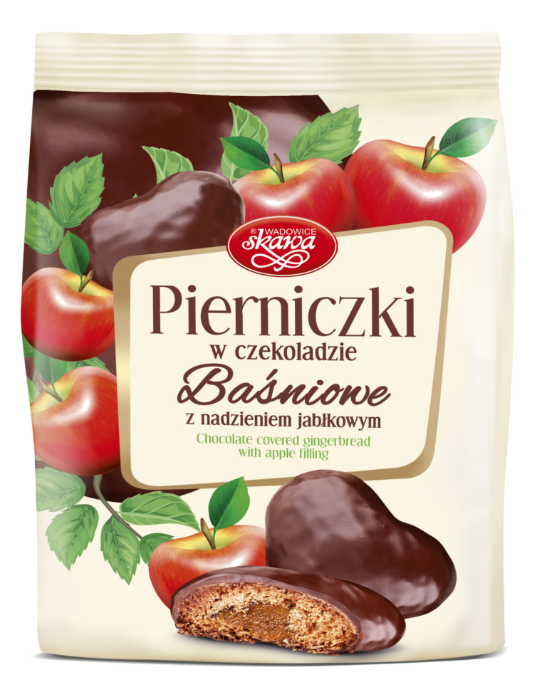 PIERNIKI BASNIOWE W CZEKOLADZIE Z NADZIENIEM JABLKOWYM 150G SKAWA