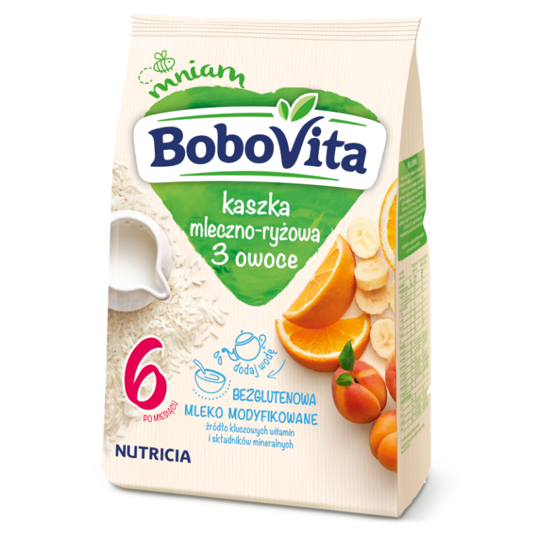 NUTRICIA BOBOVITA SMACZNA KOLACJA MILK RICE PORRIDGE 3 FRUIT